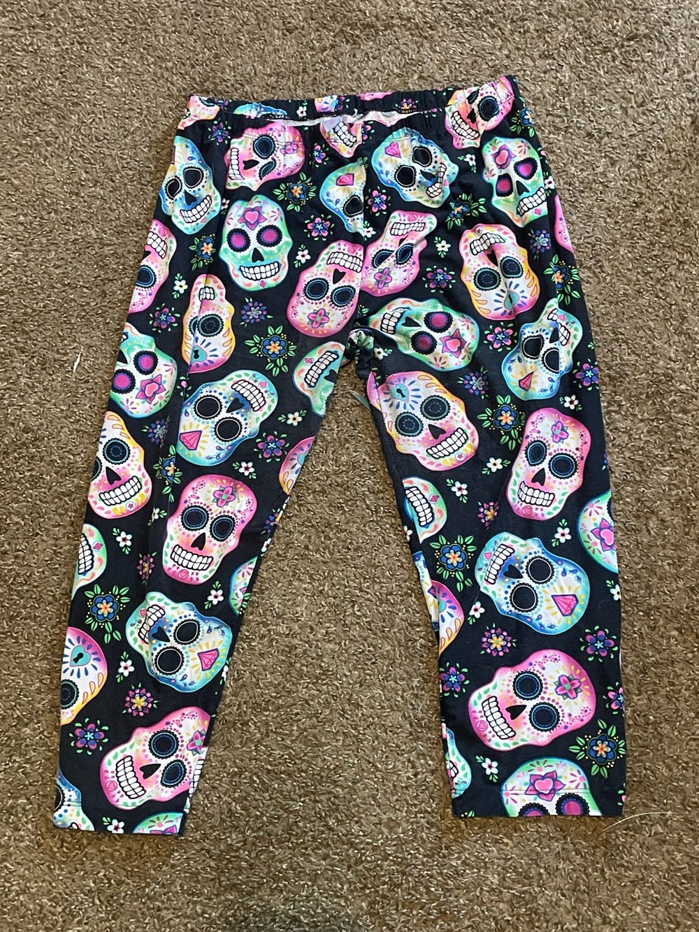 No Boundaries Black Leggings with Colorful Sugar Skull Print